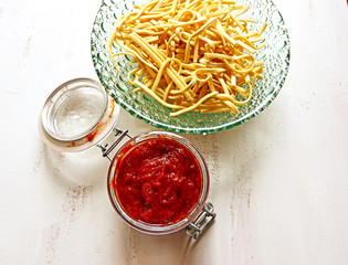 Noodles and homemade tomato sauce