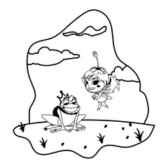 beautiful magic fairy with toad prince in the garden