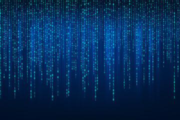 Abstract Technology Binary code Background with binary data fall from the top of the screen.Digital binary data and Secure Data Concept