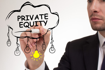 Business, technology, internet and networking concept. Young entrepreneur showing keyword: Private...