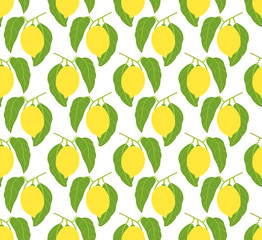 seamless pattern with lemons and leaves