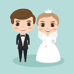 Obraz na płótnie Canvas bride and groom cartoon cute vector