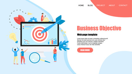 Fototapeta na wymiar Webpage template. Business objective with an arrow, hit the target, goal achievement. Business concept vector illustration 