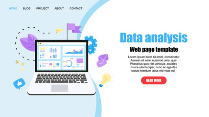 Webpage template. Data analysis design concept. Graph, diagram, statistics