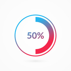 50% blue and red gradient pie chart sign. Percentage vector infographic symbol. Fifty percent circle diagram isolated, illustration for business, download, web icon, design