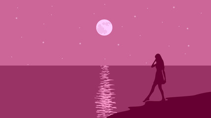 Fototapeta na wymiar Girl on the rose pink background vector illustration