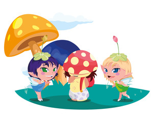 beautiful magic fairies with fungu elf in the garden