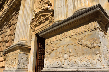 Obraz premium Angel trumpets heralding peace relief on the Palace of Charles V at Alhambra in Granada Spain