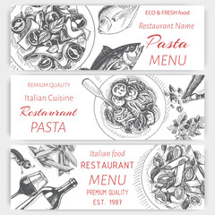 Vector illustration sketch - pasta. Card menu italian restaurant. Banner italan food.