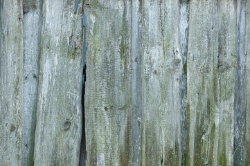 Old cracked fence with slots. The fence is made of planed boards.