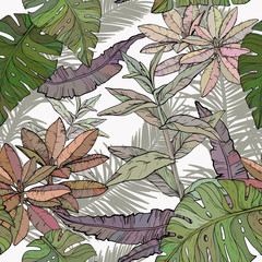 Seamless pattern with foliage, branches and leaves.