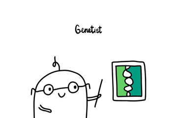 Fototapeta premium Genetist hand drawn vector illustration in cartoon style. Doctor men and spiral