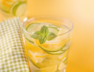 Refreshing summer drink with lemon, ginger, fresh cucumber and mint.