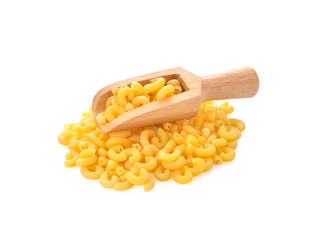 Dried macaroni on white background