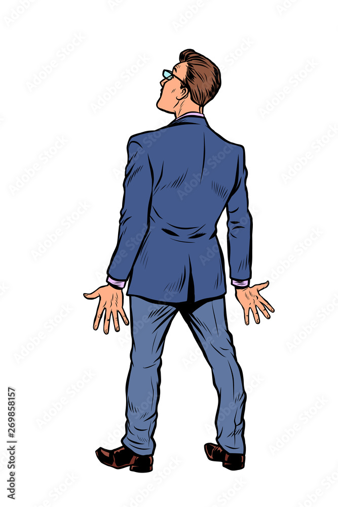 Wall mural businessman stands back isolate on white background