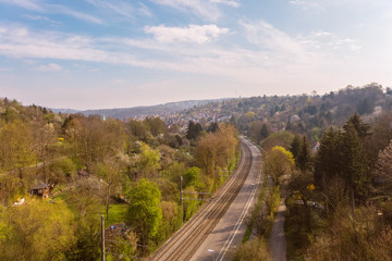 A road with rails leads to Stuttgart,Germany