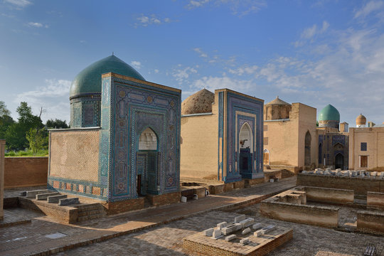 The historical necropolis of Shakhi Zinda was formed over eight (from 11th till 19th) centuries. Samarkand, Uzbekistan