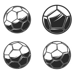 Football soccer balls on white background. Design element for logo, label, sign, poster, card, banner. Vector illustration © liubov