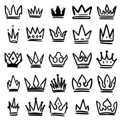 Set of hand drawn crowns isolated on white background. Design element for poster, card, banner, t shirt, emblem, sign. Vector illustration