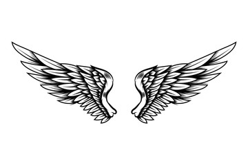 Obraz premium Eagle wings in tattoo style isolated on white background. Design element for poster, t shirt, card, emblem, sign, badge. Vector illustration