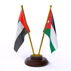 UAE and Jordan, two table flags isolated on white background. 3d image