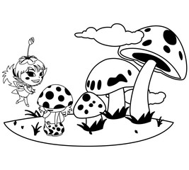 beautiful magic fairy and fungu elf in the garden