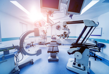 Modern equipment in operating room. Medical devices for neurosurgery.