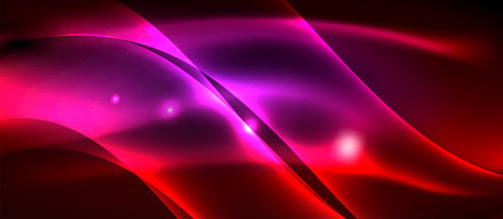 Glowing abstract wave on dark, shiny motion, magic space light. Techno abstract background