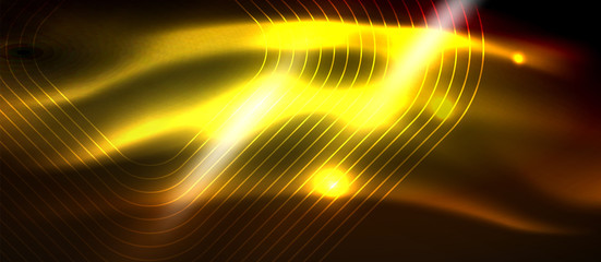 Neon square shapes lines on glowing light background