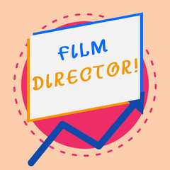 Fototapeta na wymiar Text sign showing Film Director. Business photo showcasing a demonstrating who is in charge of making and directing a film Irregular edging arrow line on the bottom of parallelogram blank papers