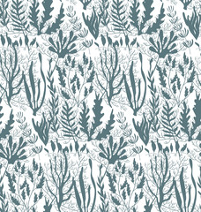 Vector seamless pattern with underwater ocean coral reef plants © Andrei