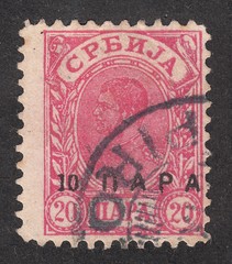 Portrait of king Alexander I Obrenovich,stamp Serbia circa 1894