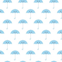 Fototapeta na wymiar Blue cute umbrellas seamless background pattern vector illustration. Kawaii style