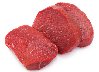 Raw beef on white background