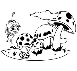 beautiful magic fairy and fungu elf in the garden