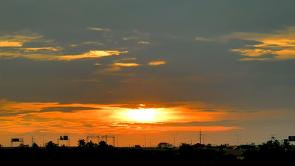 Landscape photos sunset , rice field atmosphere at sunset