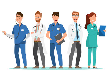 Obraz premium Set of doctor and nurse cartoon characters