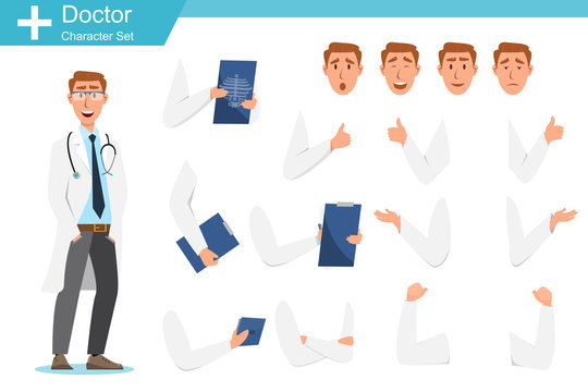 Set of doctor cartoon characters. Medical staff team concept