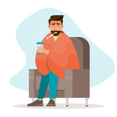 sick man having a cold sit in the room