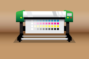 Green large printer in front of brown gradient background