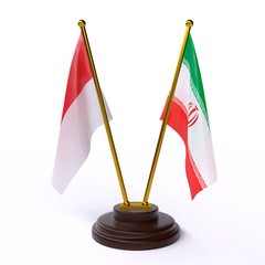 Indonesia and Iran, two table flags isolated on white background. 3d image