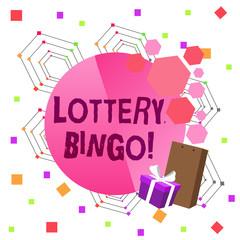 Conceptual hand writing showing Lottery Bingo. Concept meaning game of chance in which each player matches numbers printed Greeting Card Poster Gift Package Box Decorated by Bowknot