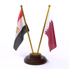 Egypt and Qatar, two table flags isolated on white background. 3d image