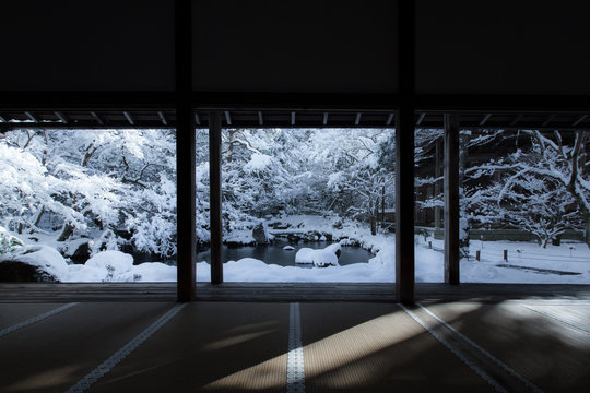 Rengeji Temple Garden Covered With Snow, Kyoto, Japan