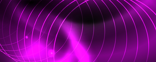 Shiny neon techno template. Neon lines background, 80s style laser rays