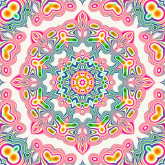 Abstract fractal bandana print. Square pattern design for pillow, carpet, rug, fabrics. Mandala design for silk neck scarf, kerchief, shawl, wrap.