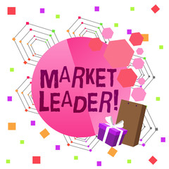 Conceptual hand writing showing Market Leader. Concept meaning company selling the largest quantity of a particular product Greeting Card Poster Gift Package Box Decorated by Bowknot