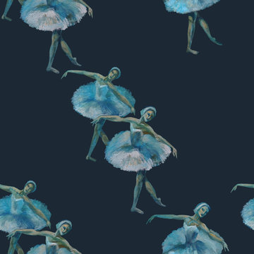 Ballet Painting Acrylic seamless pattern. Hand Drawn ballerinas illustration. Print for textile, cloth, wallpaper, scrapbooking