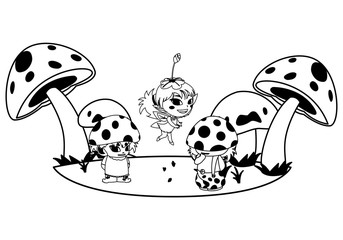 fungus elfs and fairy in the garden