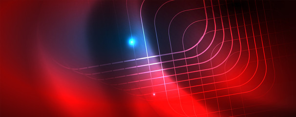 Neon glowing techno lines, hi-tech futuristic abstract background template, vector